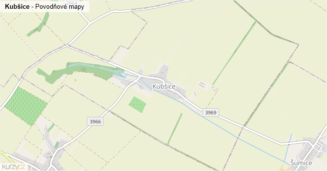 Kubšice - záplavové mapy stoleté vody