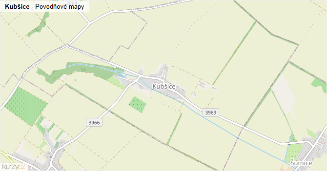 Kubšice - záplavové mapy stoleté vody