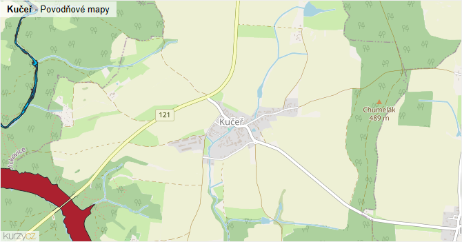 Kučeř - záplavové mapy stoleté vody
