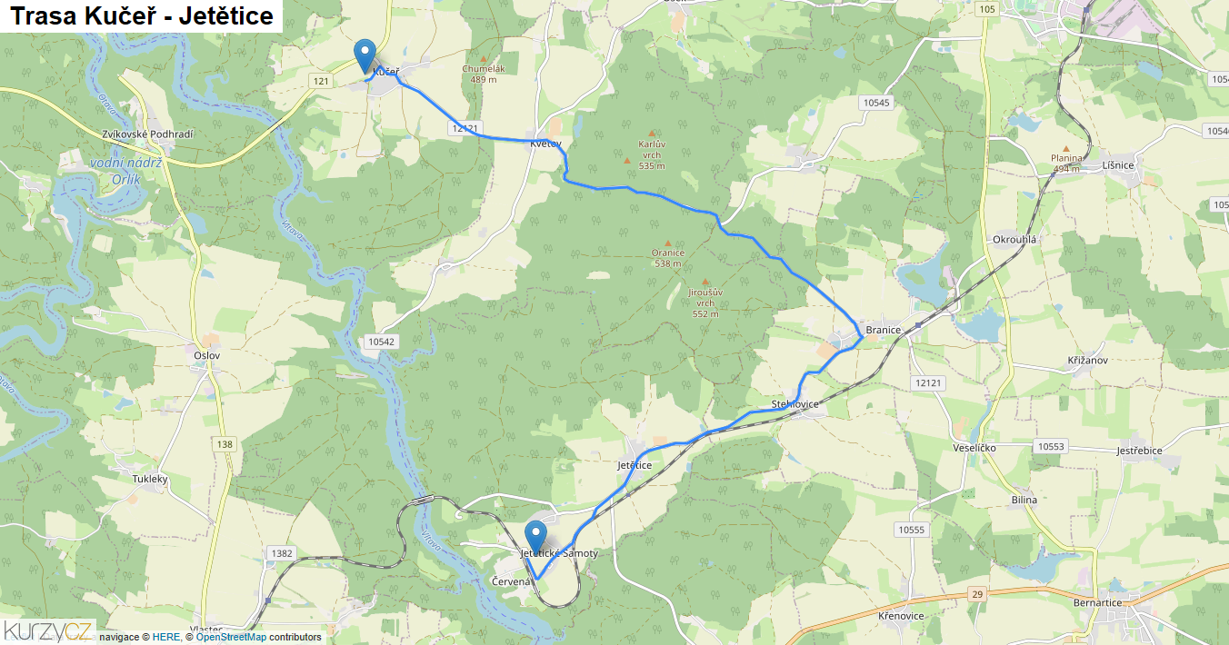 Kučeř-Jetětice, mapa trasy