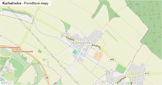 Kuchařovice - záplavové mapy stoleté vody