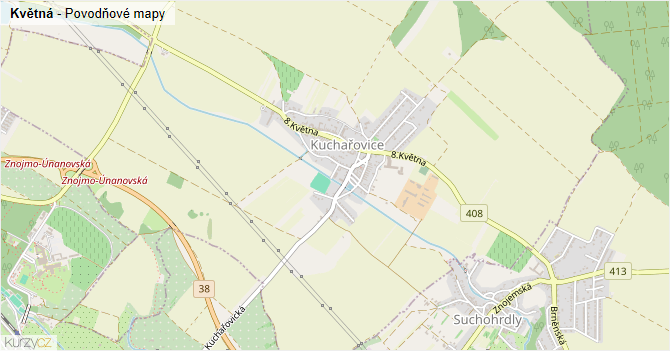 Květná - záplavové mapy stoleté vody