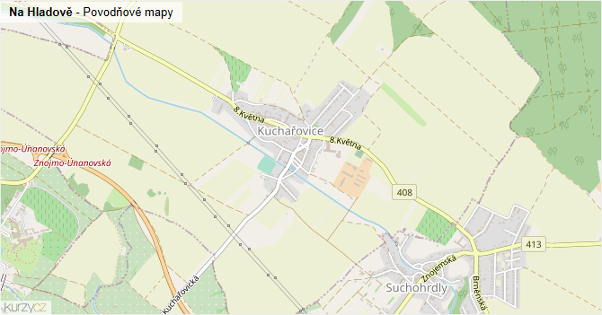 Na Hladově - záplavové mapy stoleté vody