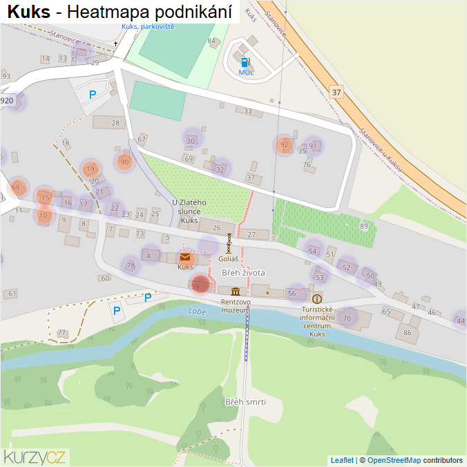 Mapa Kuks - Firmy v části obce.