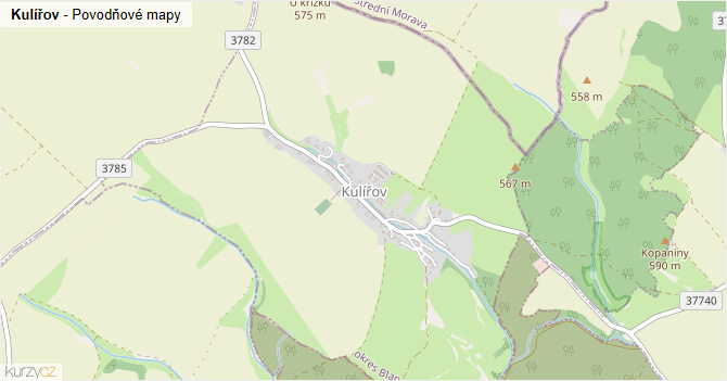 Kulířov - záplavové mapy stoleté vody
