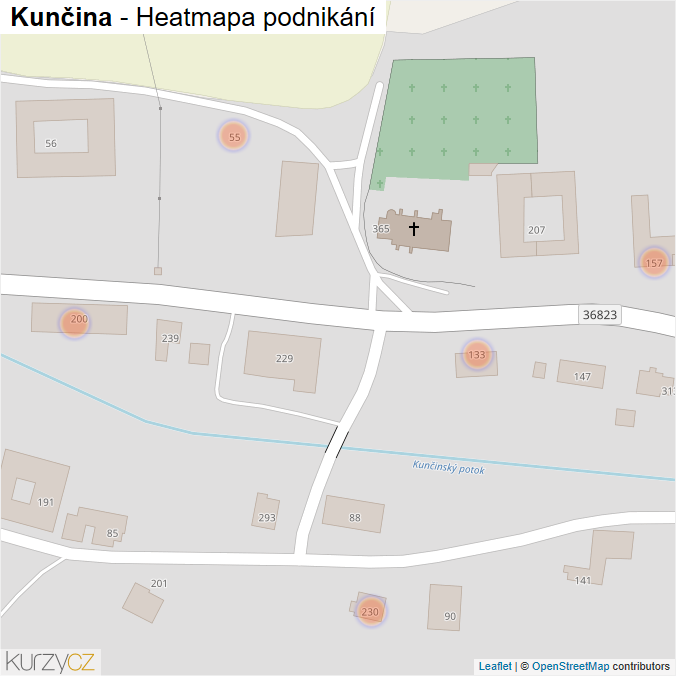 Mapa Kunčina - Firmy v obci.