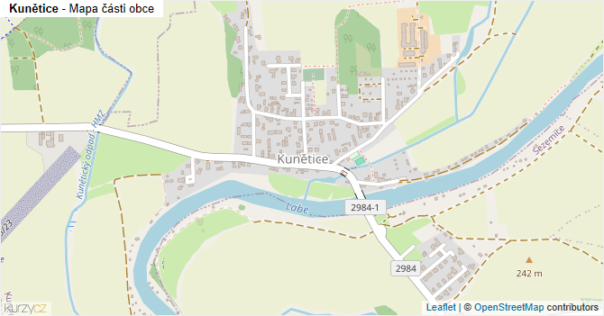 Kunětice - mapa části obce