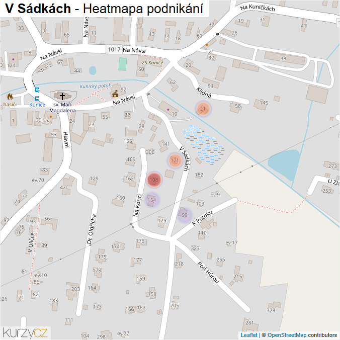Mapa V Sádkách - Firmy v ulici.