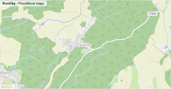 Kuničky - záplavové mapy stoleté vody