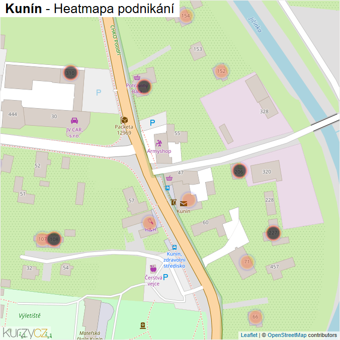 Mapa Kunín - Firmy v obci.