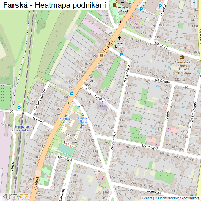 Mapa Farská - Firmy v ulici.