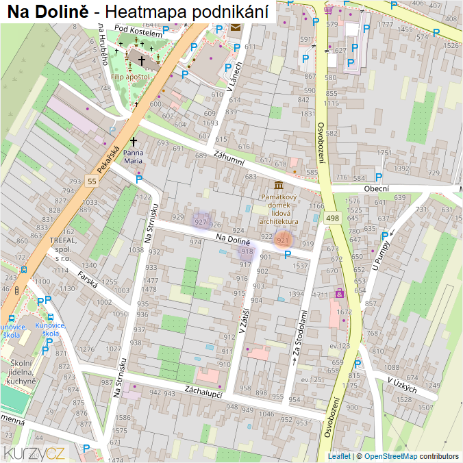 Mapa Na Dolině - Firmy v ulici.