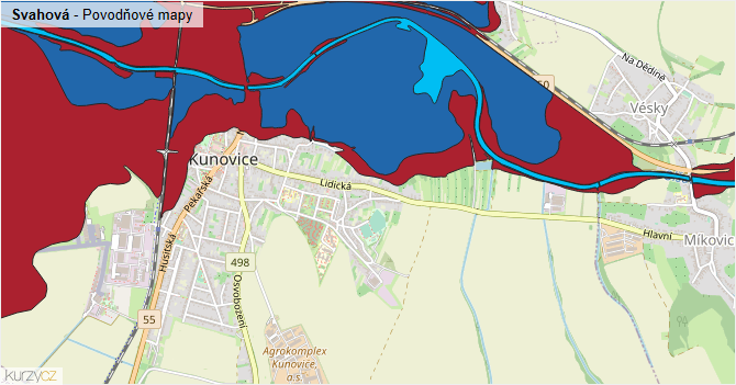 Svahová - záplavové mapy stoleté vody