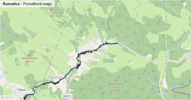 Kunratice - záplavové mapy stoleté vody