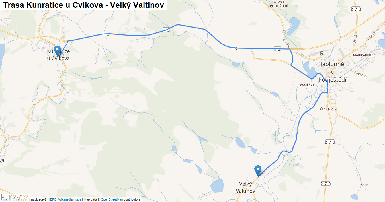 Kunratice u Cvikova-Velký Valtinov, mapa trasy