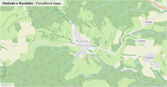 Hluboké u Kunštátu - záplavové mapy stoleté vody
