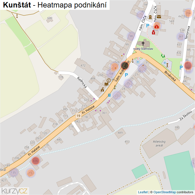 Mapa Kunštát - Firmy v části obce.