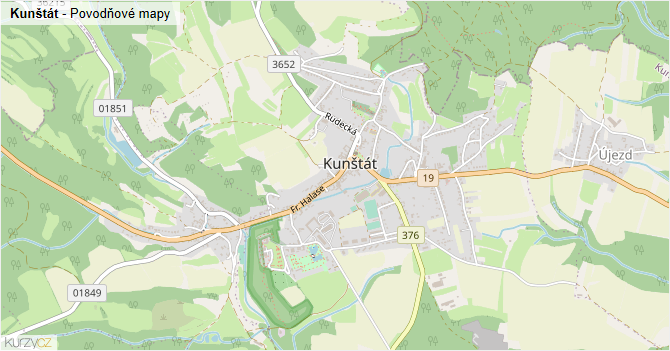 Kunštát - záplavové mapy stoleté vody