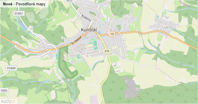 Nová - záplavové mapy stoleté vody