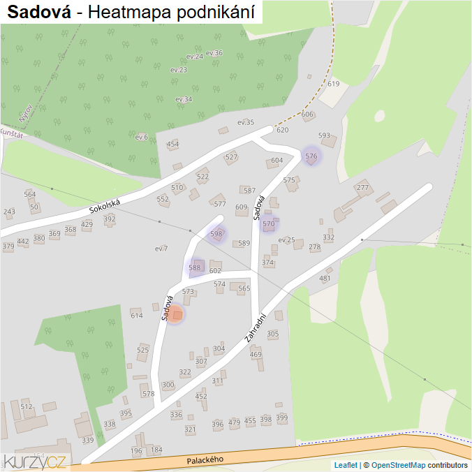 Mapa Sadová - Firmy v ulici.
