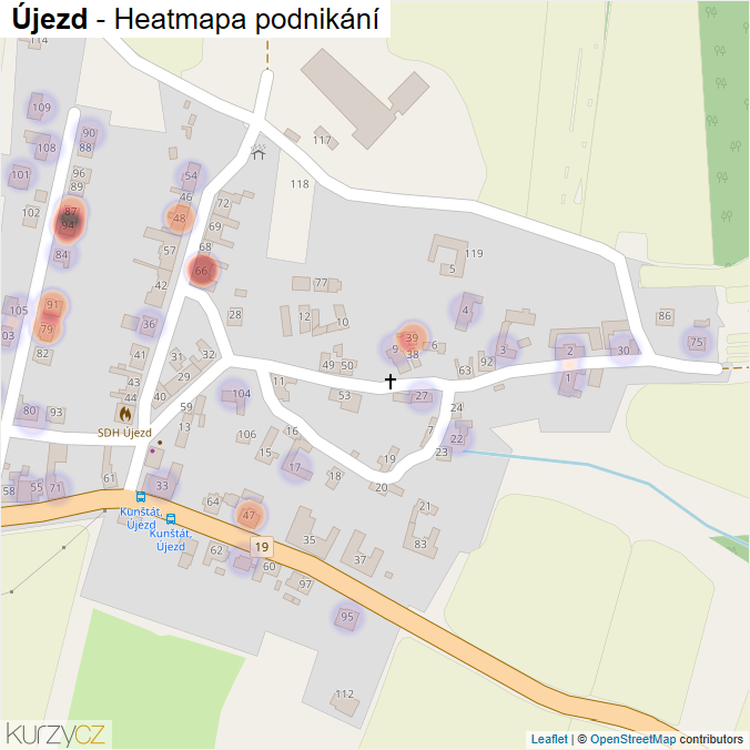 Mapa Újezd - Firmy v části obce.