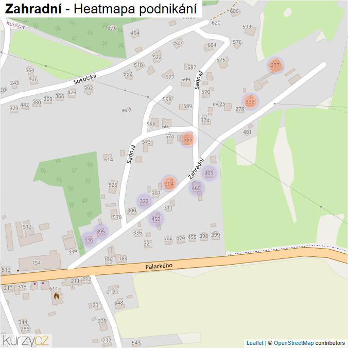 Mapa Zahradní - Firmy v ulici.