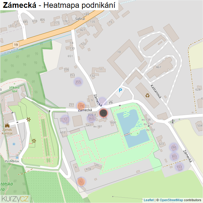 Mapa Zámecká - Firmy v ulici.