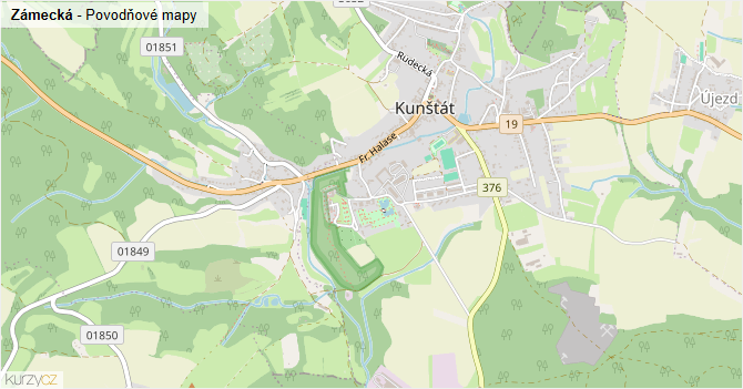 Zámecká - záplavové mapy stoleté vody