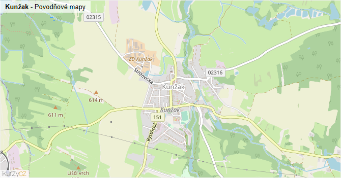 Kunžak - záplavové mapy stoleté vody