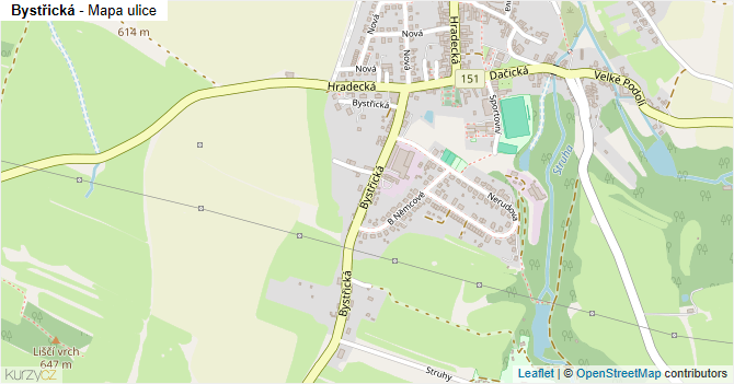 Bystřická - mapa ulice
