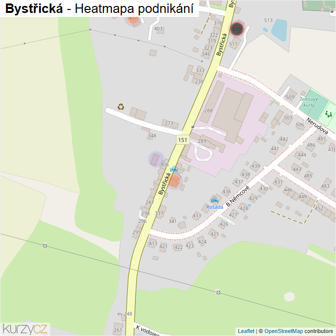 Mapa Bystřická - Firmy v ulici.