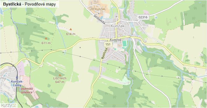 Bystřická - záplavové mapy stoleté vody