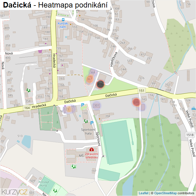 Mapa Dačická - Firmy v ulici.