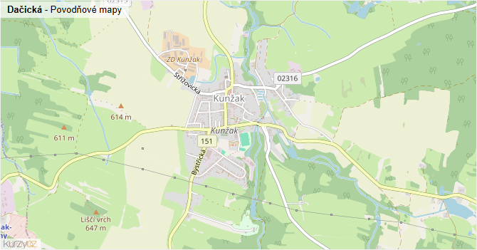 Dačická - záplavové mapy stoleté vody