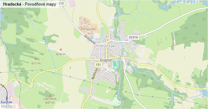 Hradecká - záplavové mapy stoleté vody