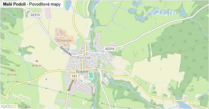 Malé Podolí - záplavové mapy stoleté vody