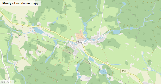 Mosty - záplavové mapy stoleté vody