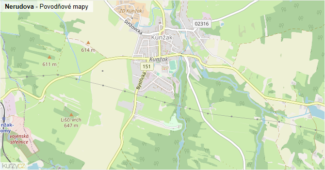 Nerudova - záplavové mapy stoleté vody