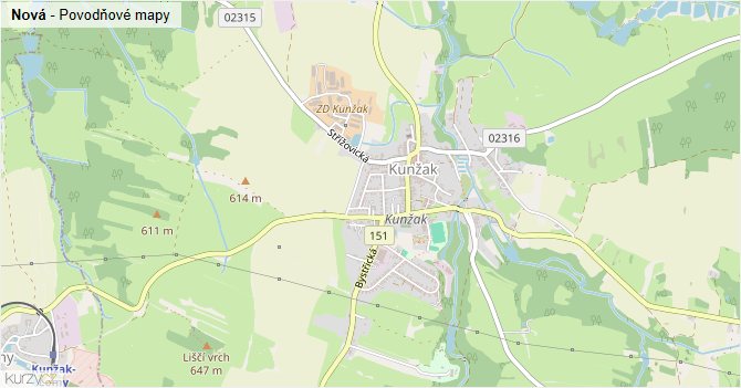 Nová - záplavové mapy stoleté vody