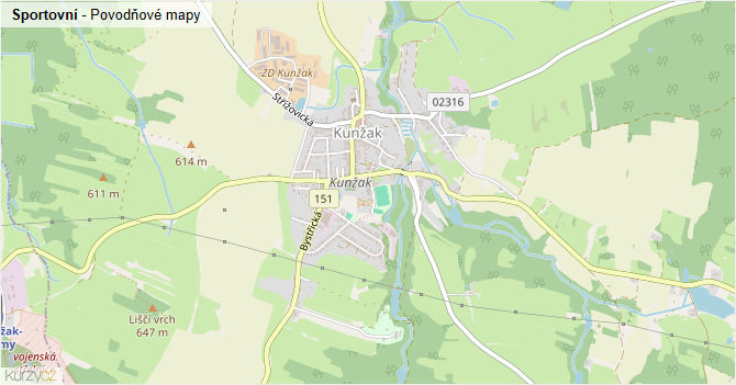 Sportovní - záplavové mapy stoleté vody