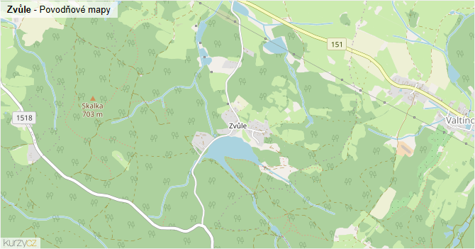 Zvůle - záplavové mapy stoleté vody