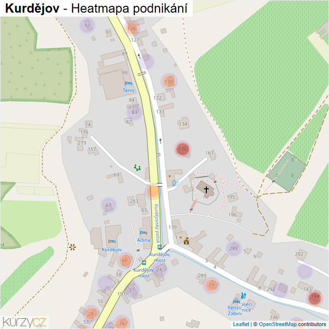 Mapa Kurdějov - Firmy v části obce.