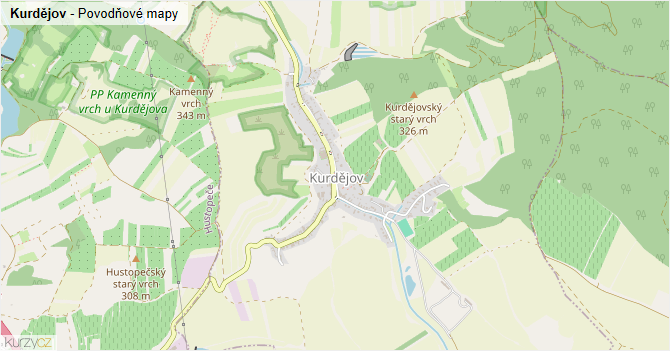 Kurdějov - záplavové mapy stoleté vody