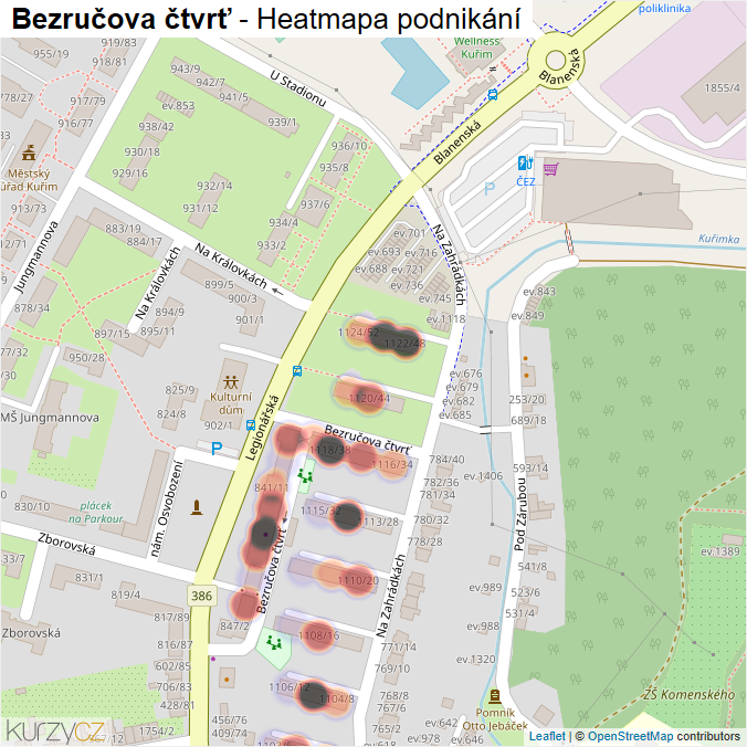 Mapa Bezručova čtvrť - Firmy v ulici.