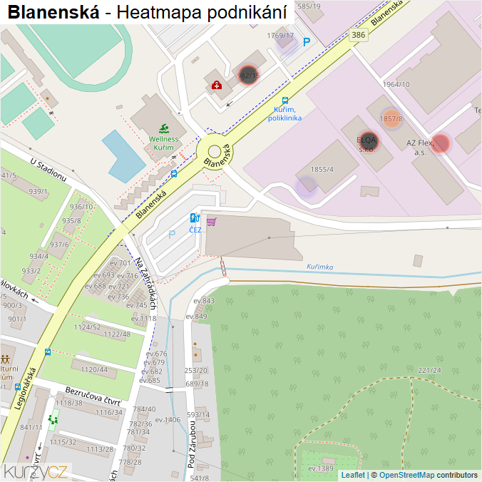 Mapa Blanenská - Firmy v ulici.