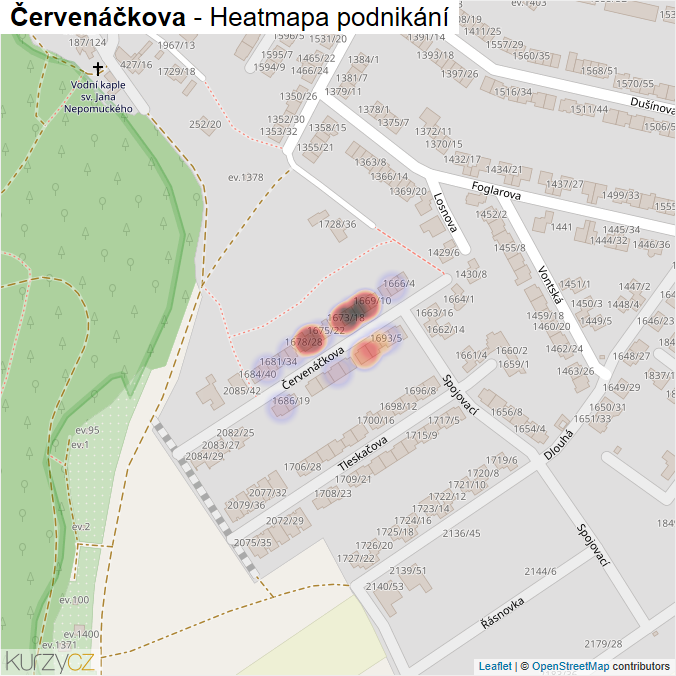 Mapa Červenáčkova - Firmy v ulici.