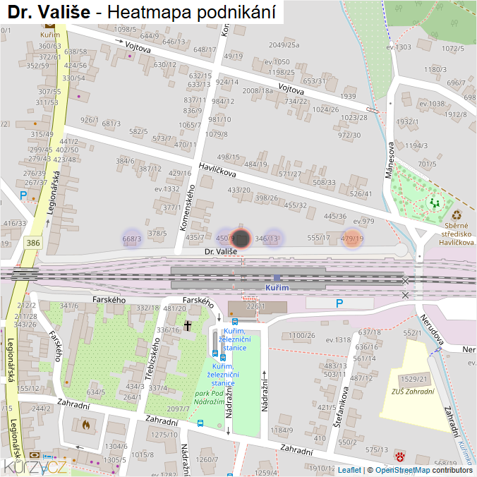 Mapa Dr. Vališe - Firmy v ulici.