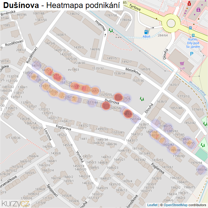 Mapa Dušínova - Firmy v ulici.