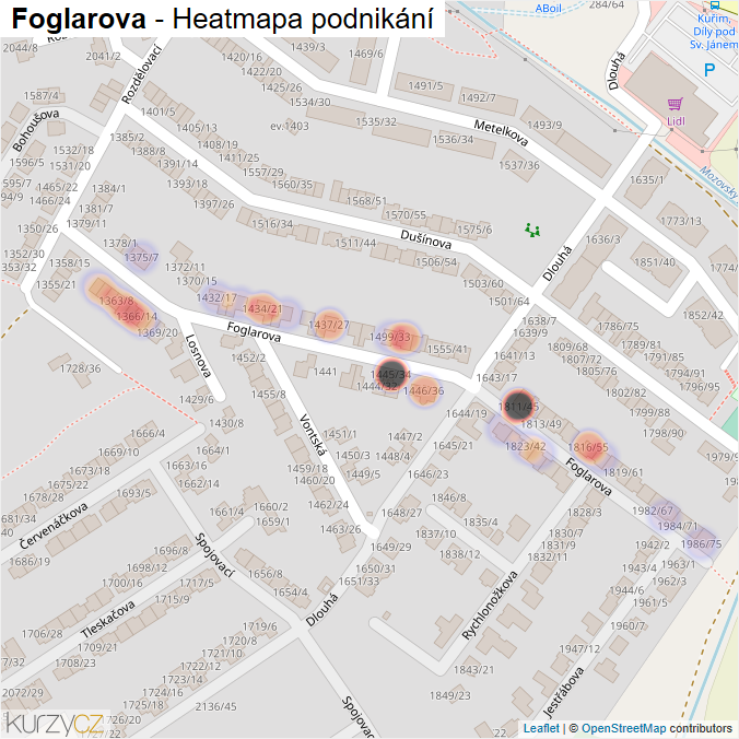 Mapa Foglarova - Firmy v ulici.