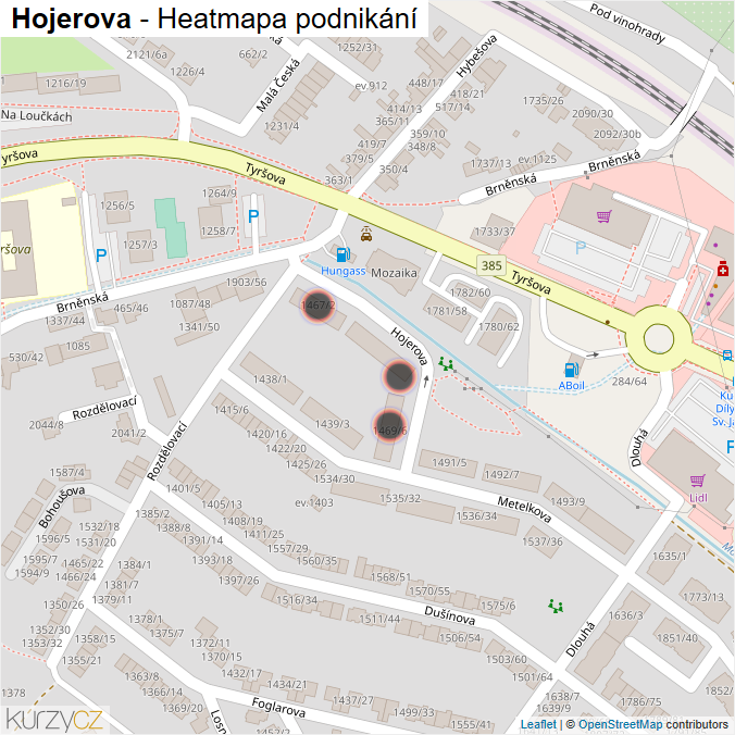 Mapa Hojerova - Firmy v ulici.